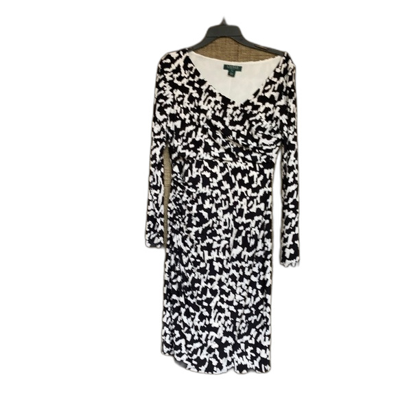 Ralph Lauren front drape asymmetric neck black and white dress - Picture 1 of 7